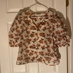 Mango cotton blouse with puff sleeve NWOT